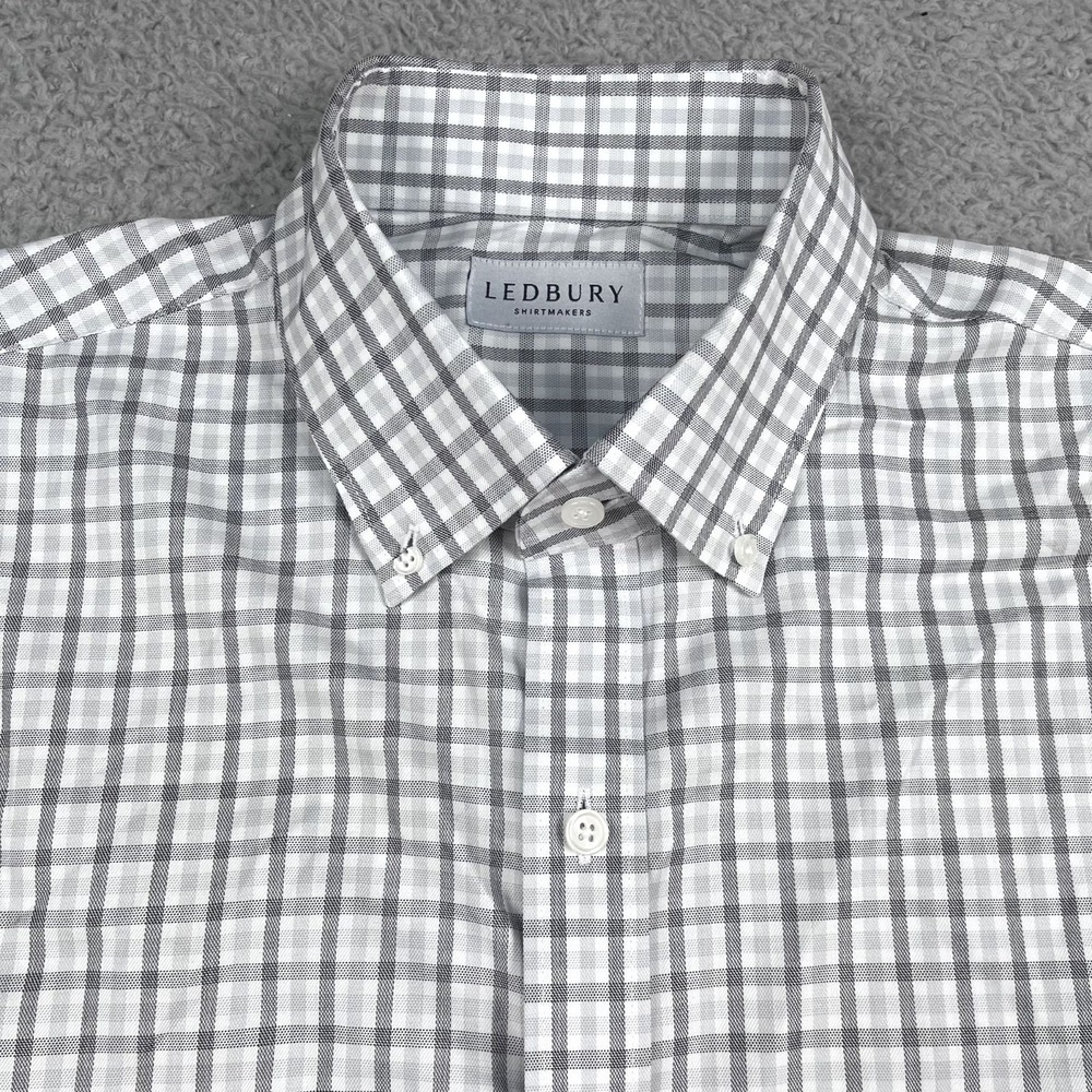 Ledbury Button Down Shirt Mens Large White Grey 100% Cotton Preppy Work‎